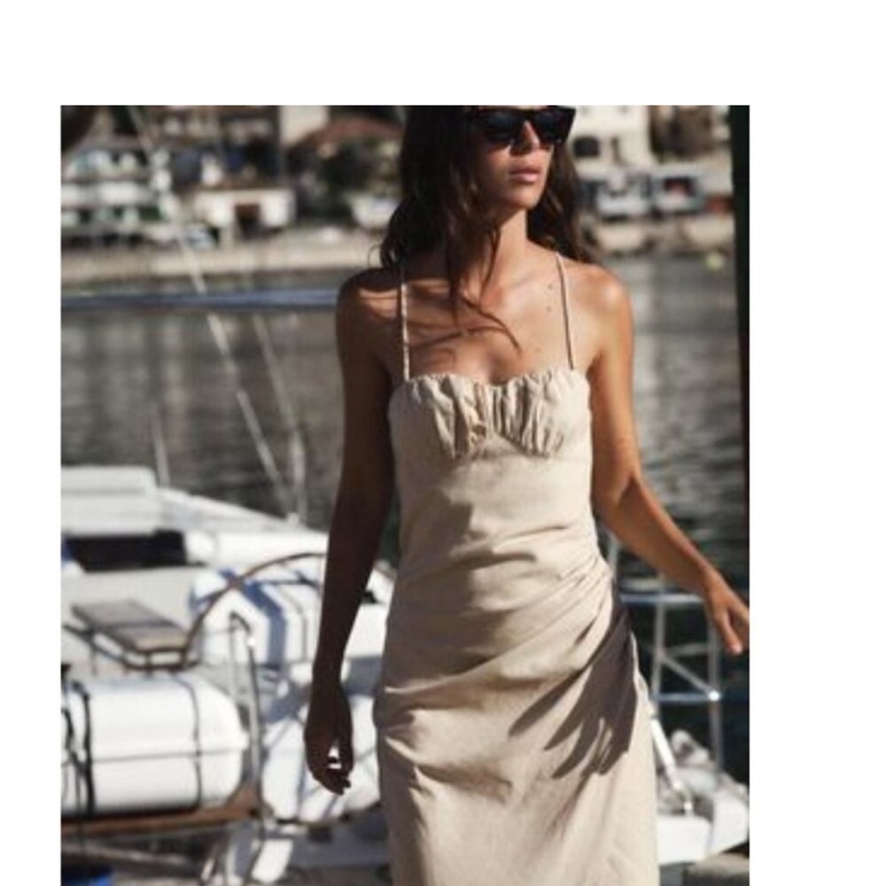 Zara Corset Midi Dress in Sand XS NWOT